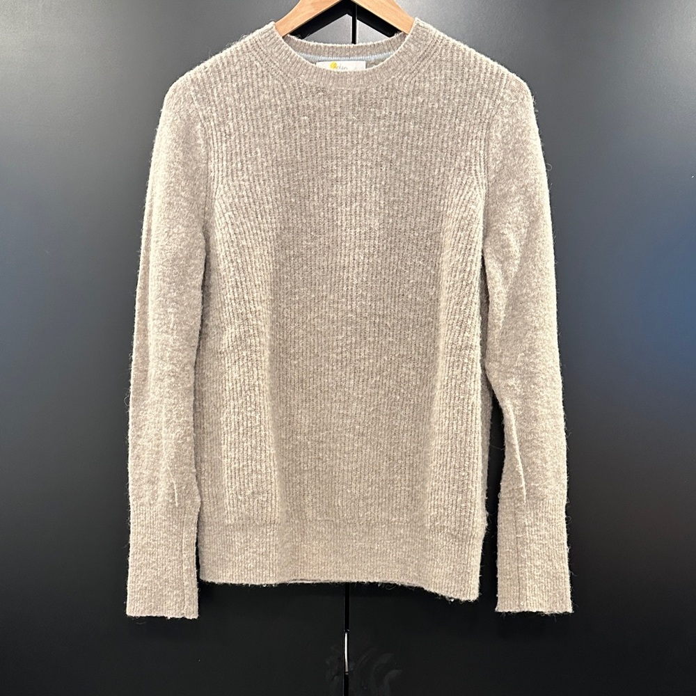 Boden Ribbed Knit Alpaca Blend Sweater Medium Taupe Oatmeal‎ Crystal Button Cuff